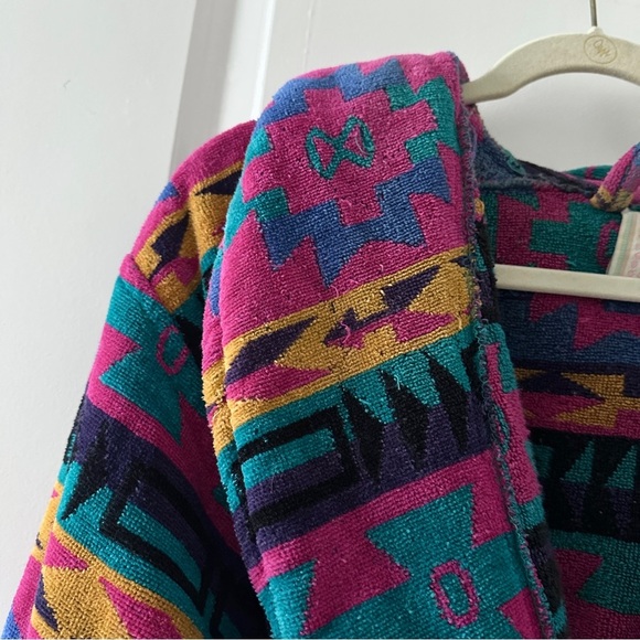 Vintage 90s TJ Lawford Colorful Southwestern Terry Robe Unisex Size Medium Aztec - Picture 3 of 16